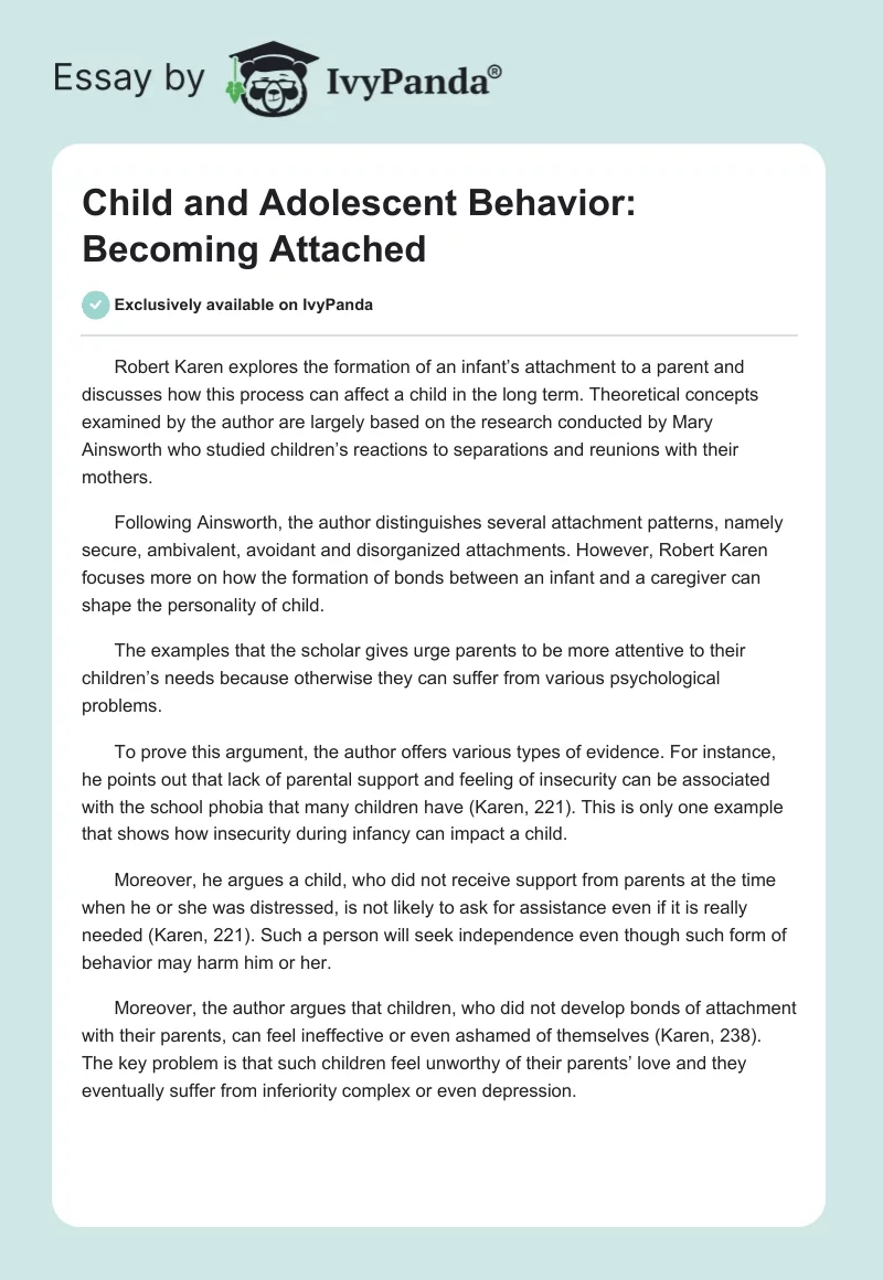 Child and Adolescent Behavior: Becoming Attached. Page 1