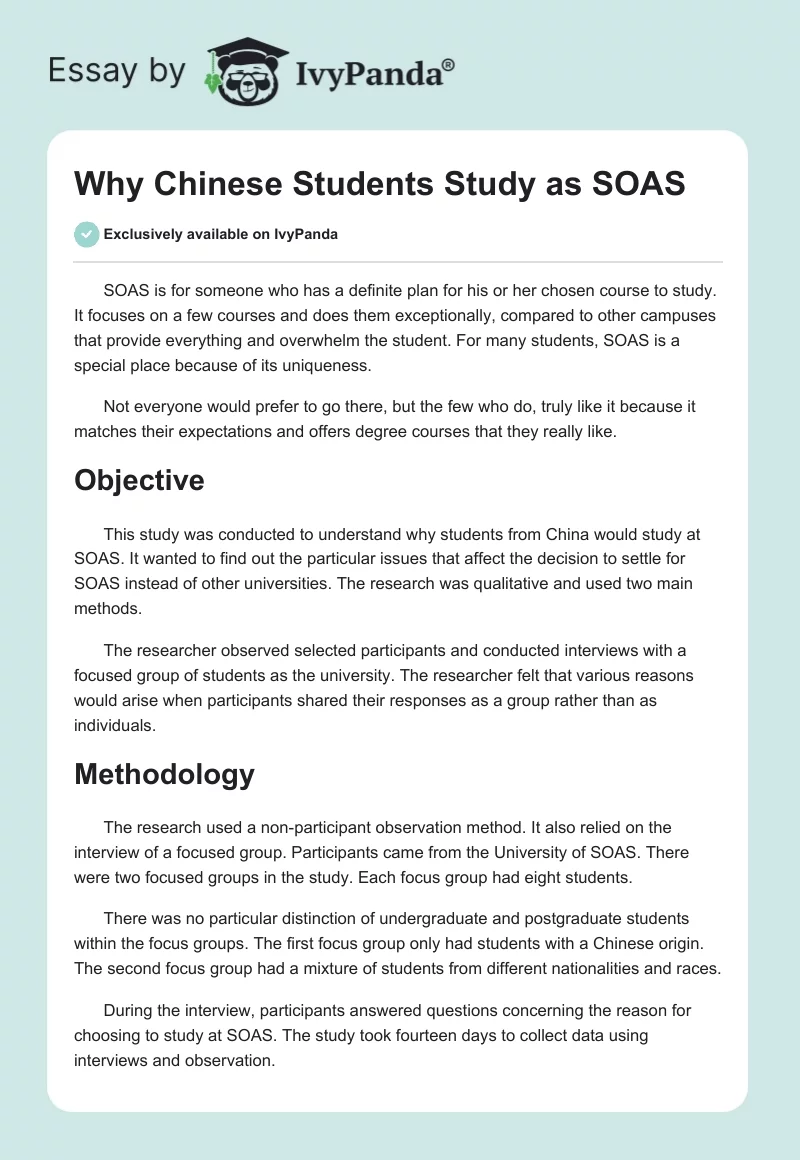Why Chinese Students Study as SOAS. Page 1