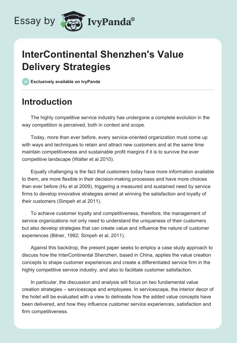 InterContinental Shenzhen's Value Delivery Strategies. Page 1