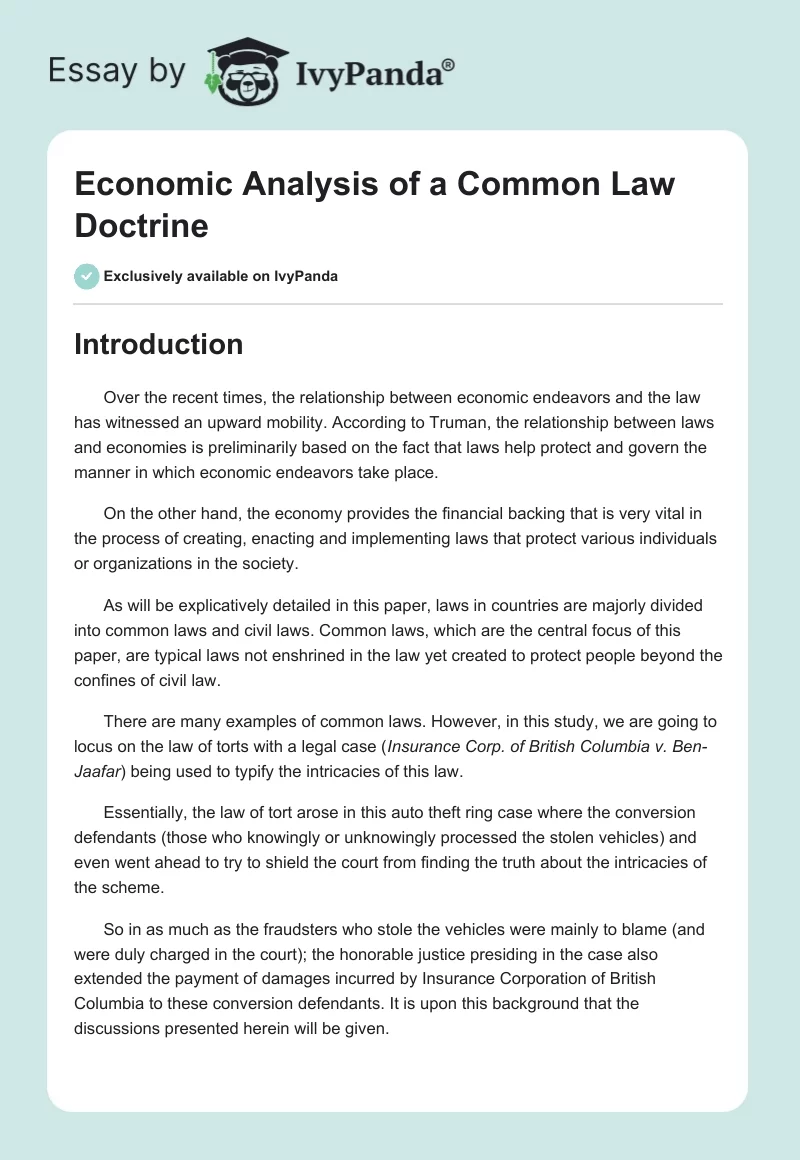 Economic Analysis of a Common Law Doctrine. Page 1
