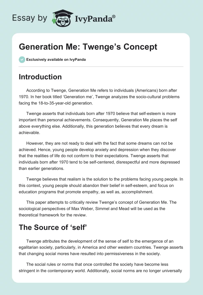 Generation Me: Twenge’s Concept. Page 1