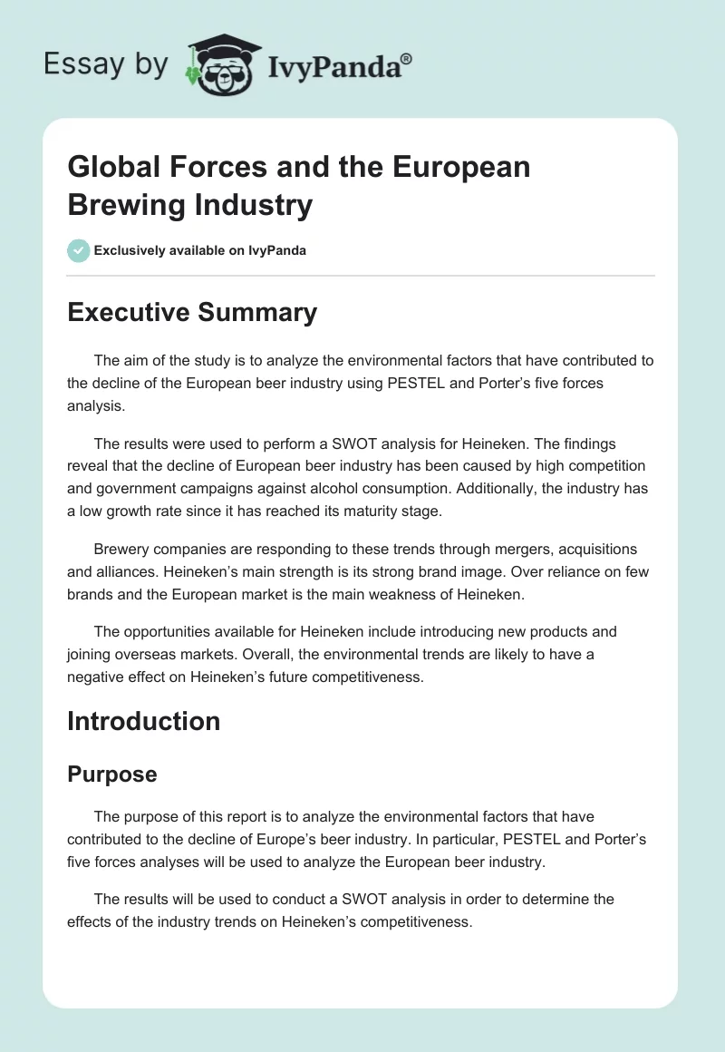Global Forces and the European Brewing Industry. Page 1