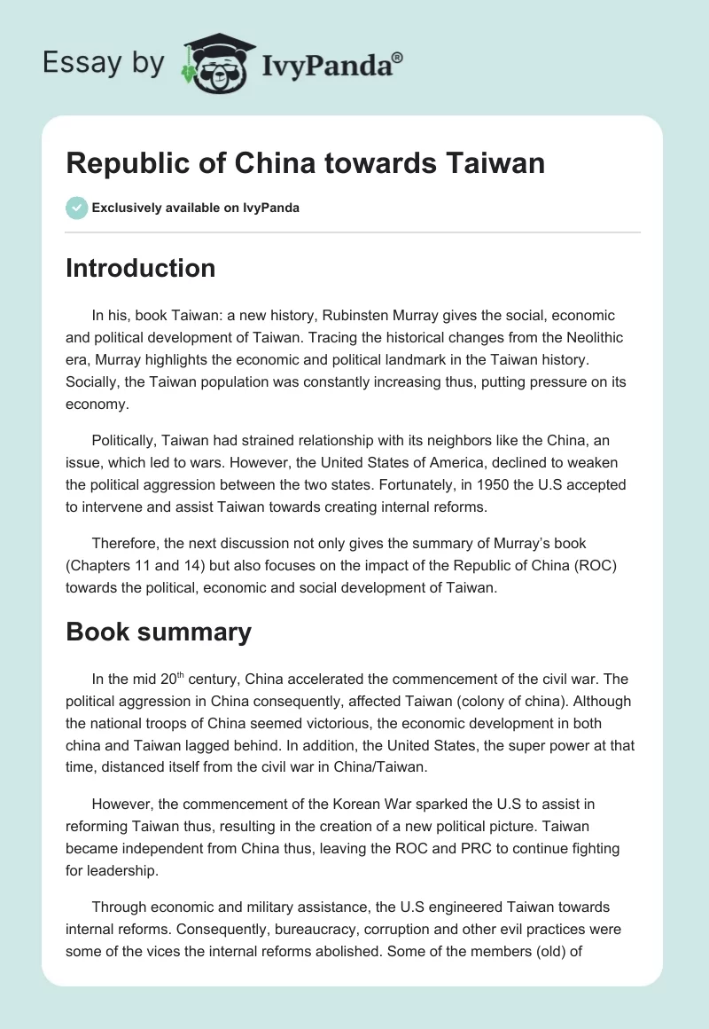 Republic of China towards Taiwan. Page 1