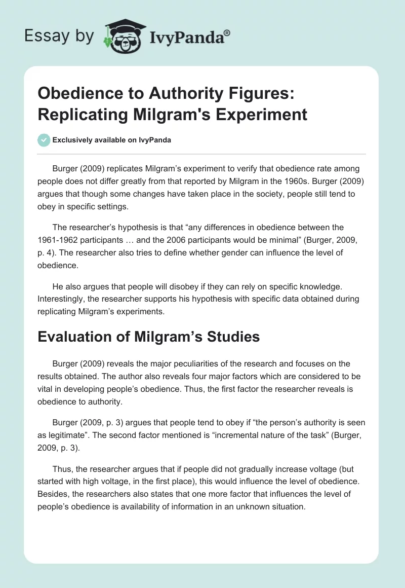 Obedience to Authority Figures: Replicating Milgram's Experiment. Page 1