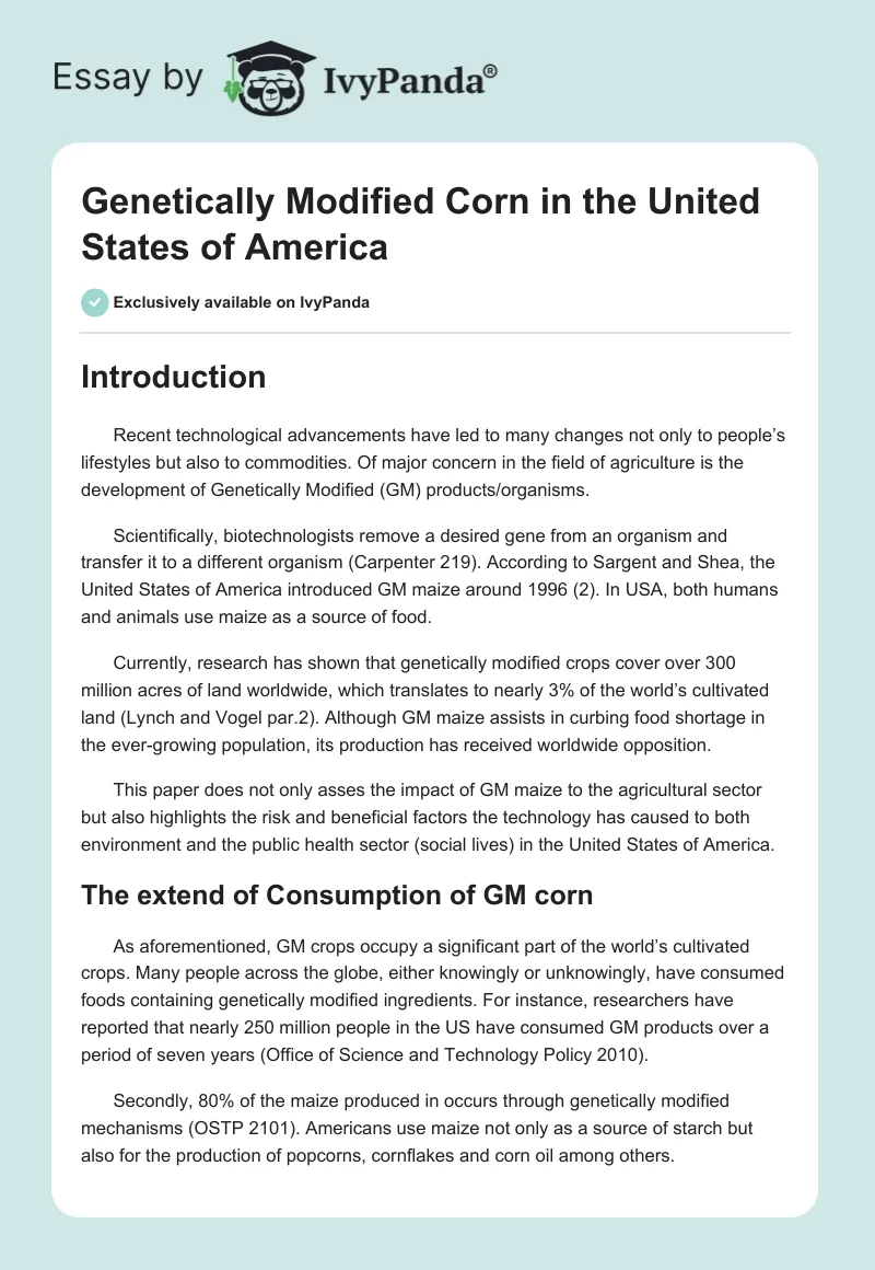Genetically Modified Corn in the United States of America. Page 1