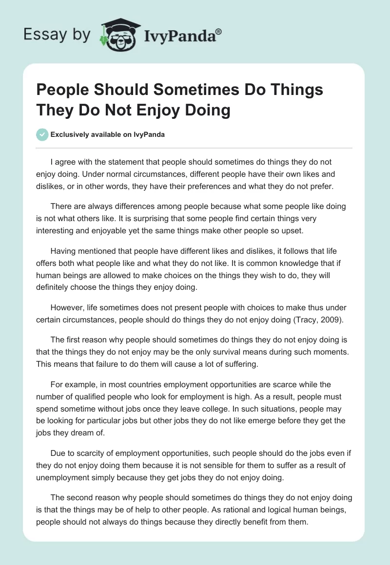 People Should Sometimes Do Things They Do Not Enjoy Doing. Page 1