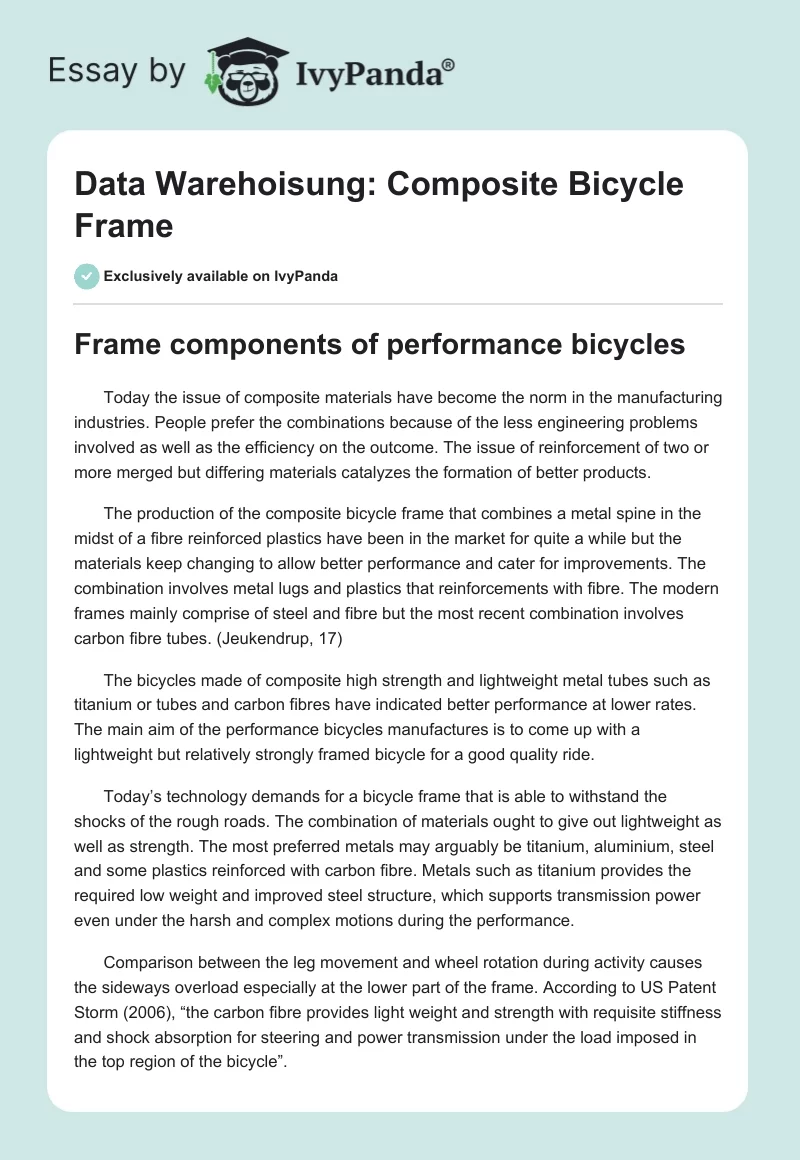 Data Warehoisung: Composite Bicycle Frame. Page 1