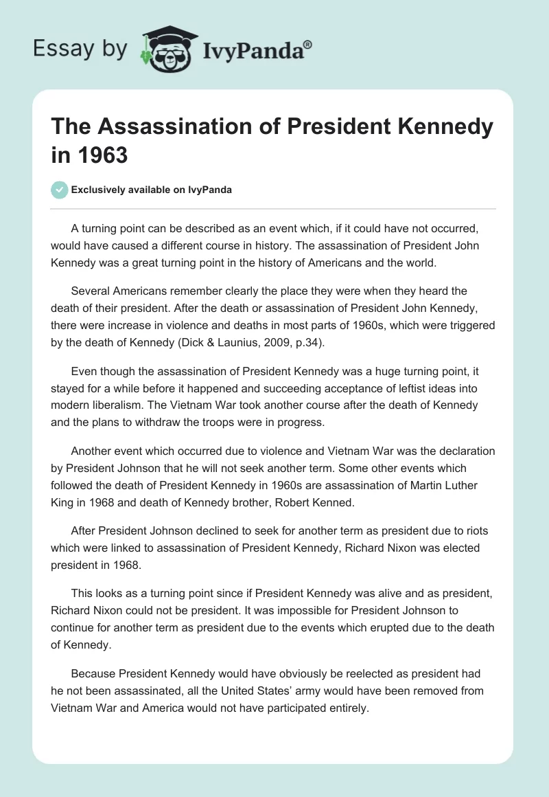 The Assassination of President Kennedy in 1963. Page 1
