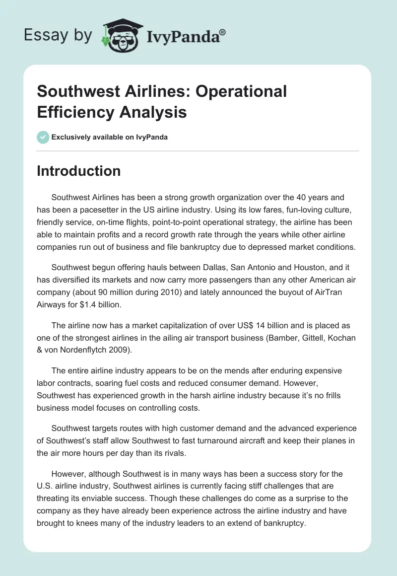 Southwest Airlines: Operational Efficiency Analysis. Page 1