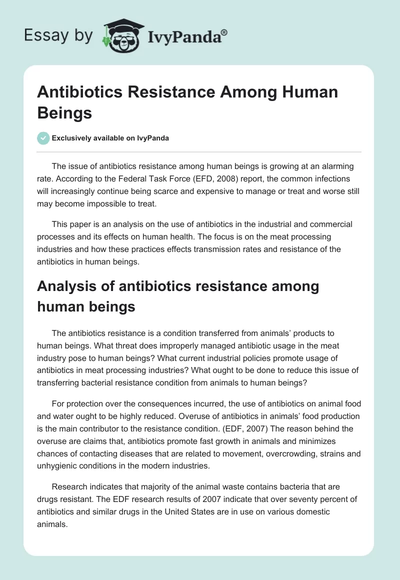 Antibiotics Resistance Among Human Beings. Page 1