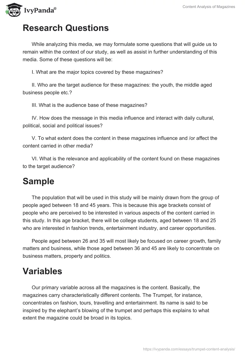 Content Analysis of Magazines. Page 2