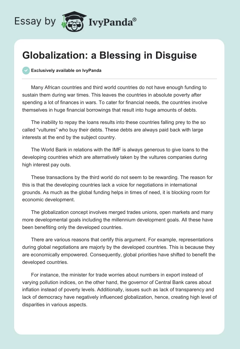 Globalization: a Blessing in Disguise. Page 1