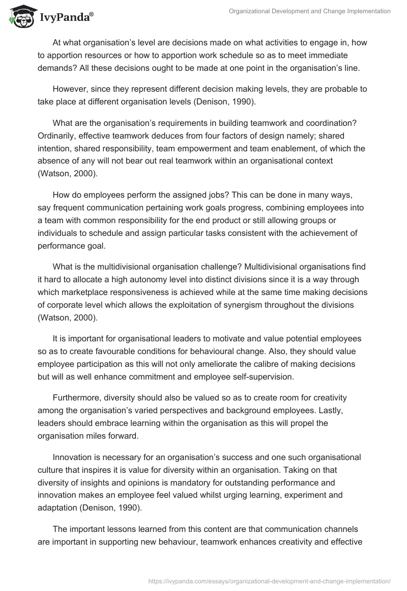 Organizational Development and Change Implementation. Page 2