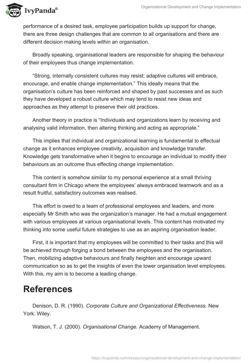 Organizational Development and Change Implementation. Page 3