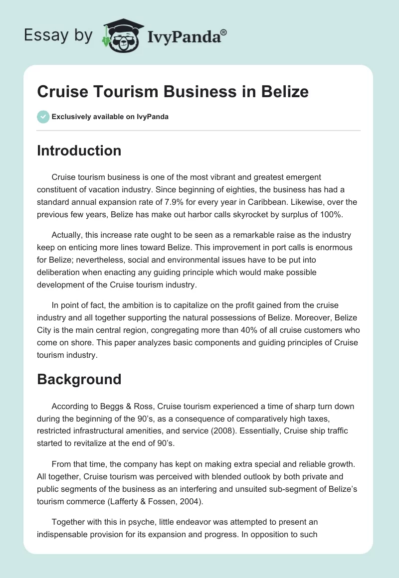 Cruise Tourism Business in Belize. Page 1