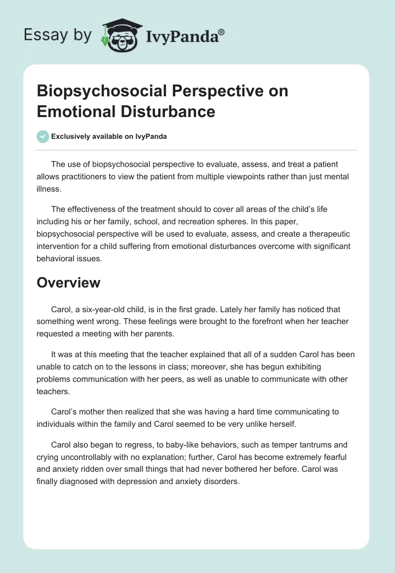 Biopsychosocial Perspective on Emotional Disturbance. Page 1