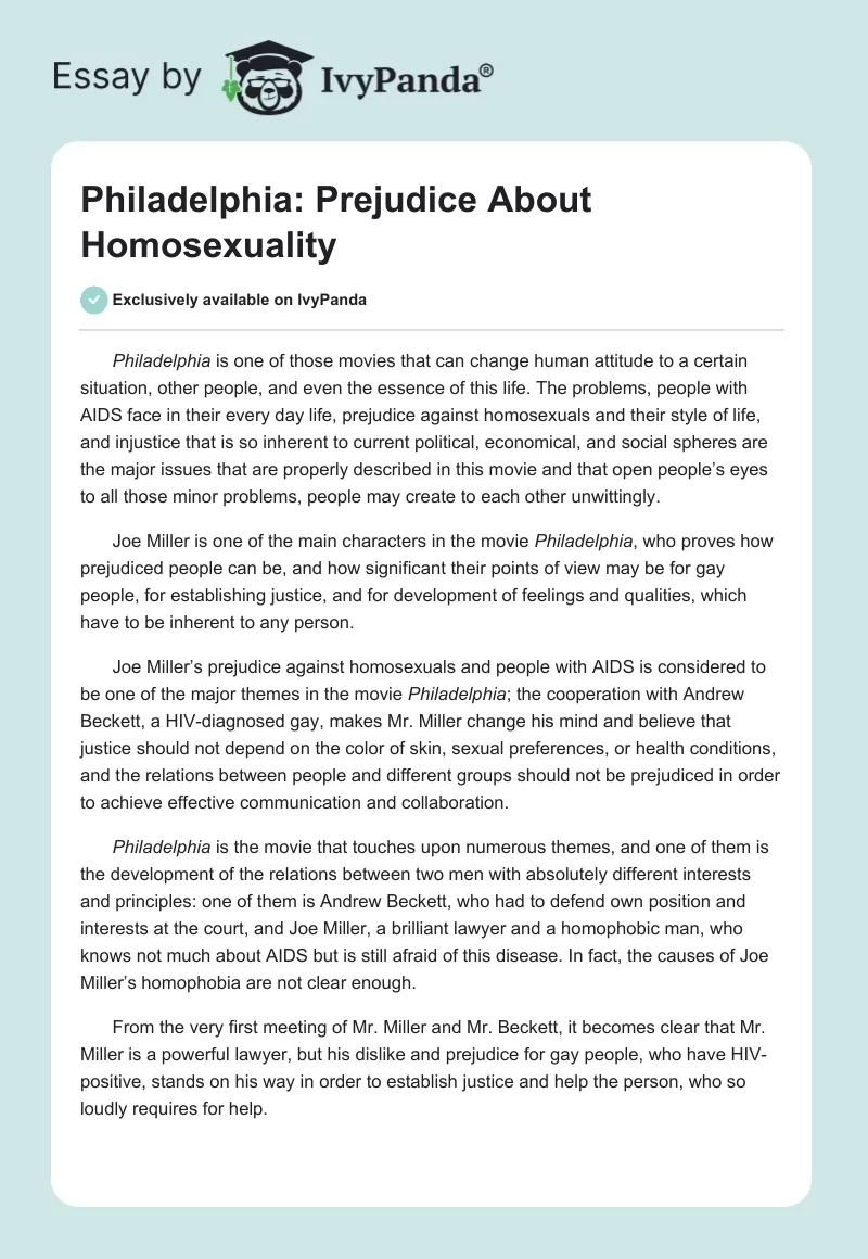 Philadelphia: Prejudice About Homosexuality. Page 1