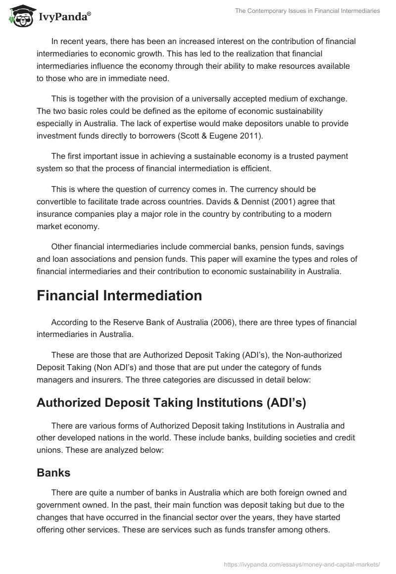 The Contemporary Issues in Financial Intermediaries. Page 2
