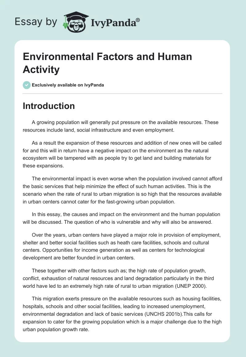 Environmental Factors and Human Activity. Page 1