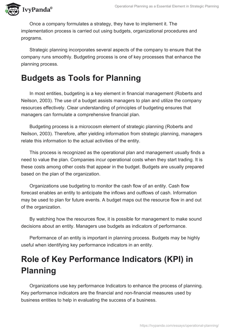 Operational Planning as a Essential Element in Strategic Planning. Page 2