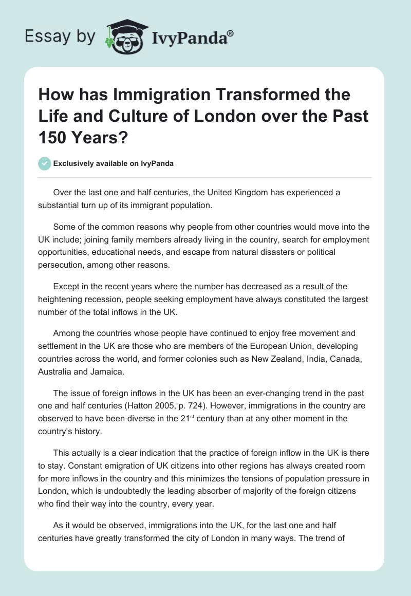 How Has Immigration Transformed the Life and Culture of London Over the Past 150 Years?. Page 1