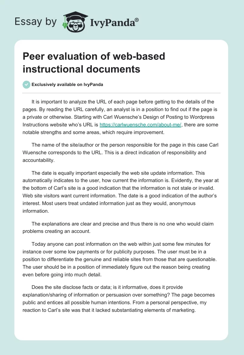 Peer Evaluation of Web-Based Instructional Documents. Page 1