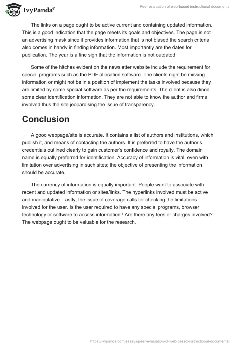 Peer Evaluation of Web-Based Instructional Documents. Page 3