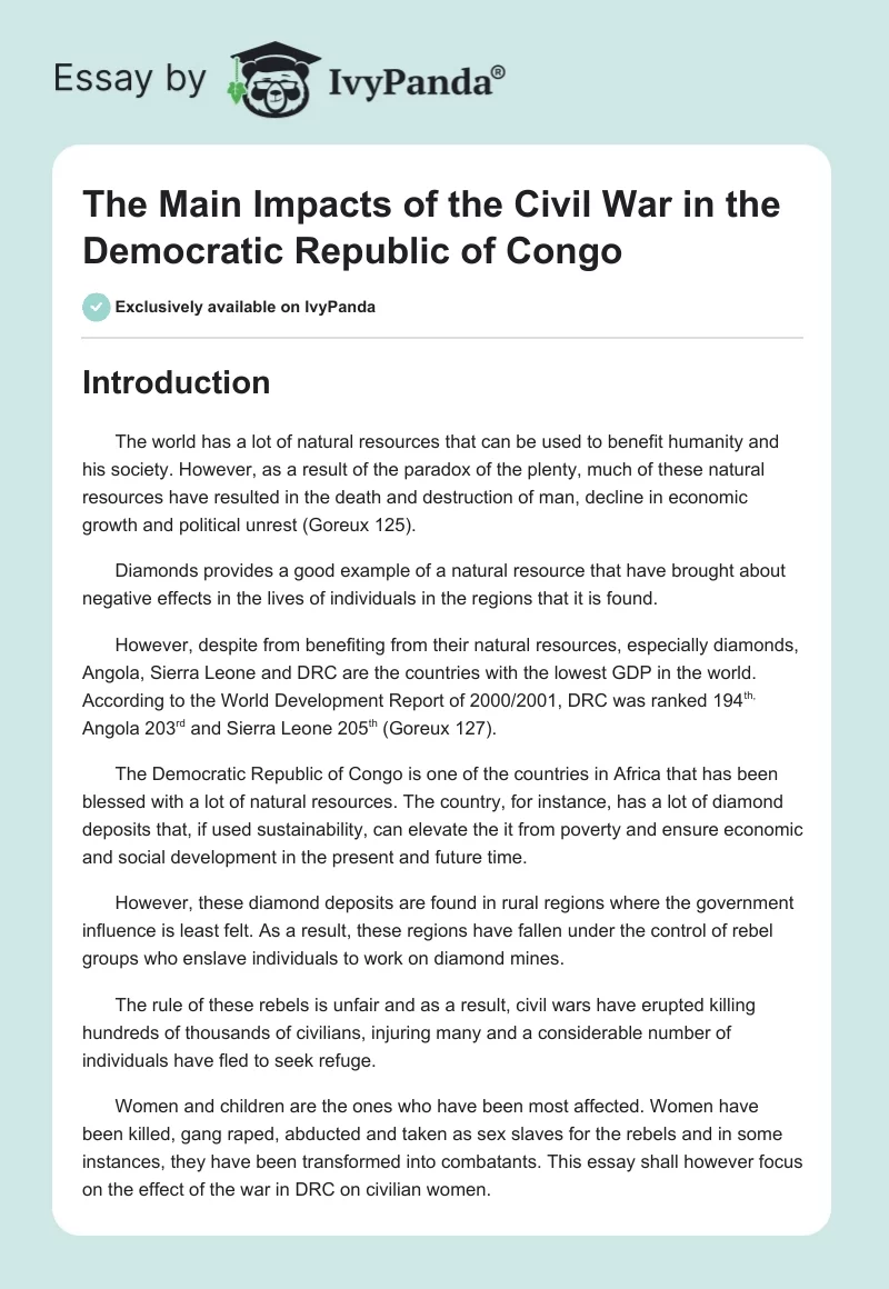 The Main Impacts of the Civil War in the Democratic Republic of Congo. Page 1