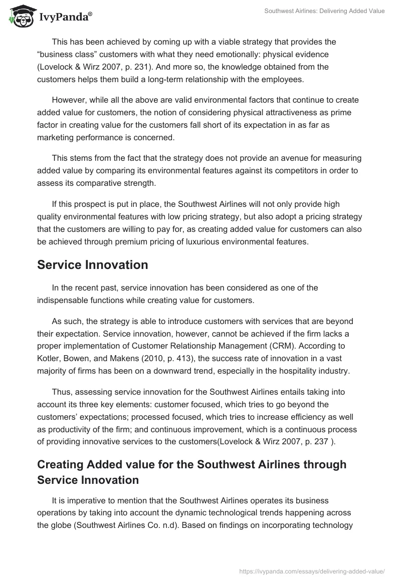 Southwest Airlines: Delivering Added Value. Page 5