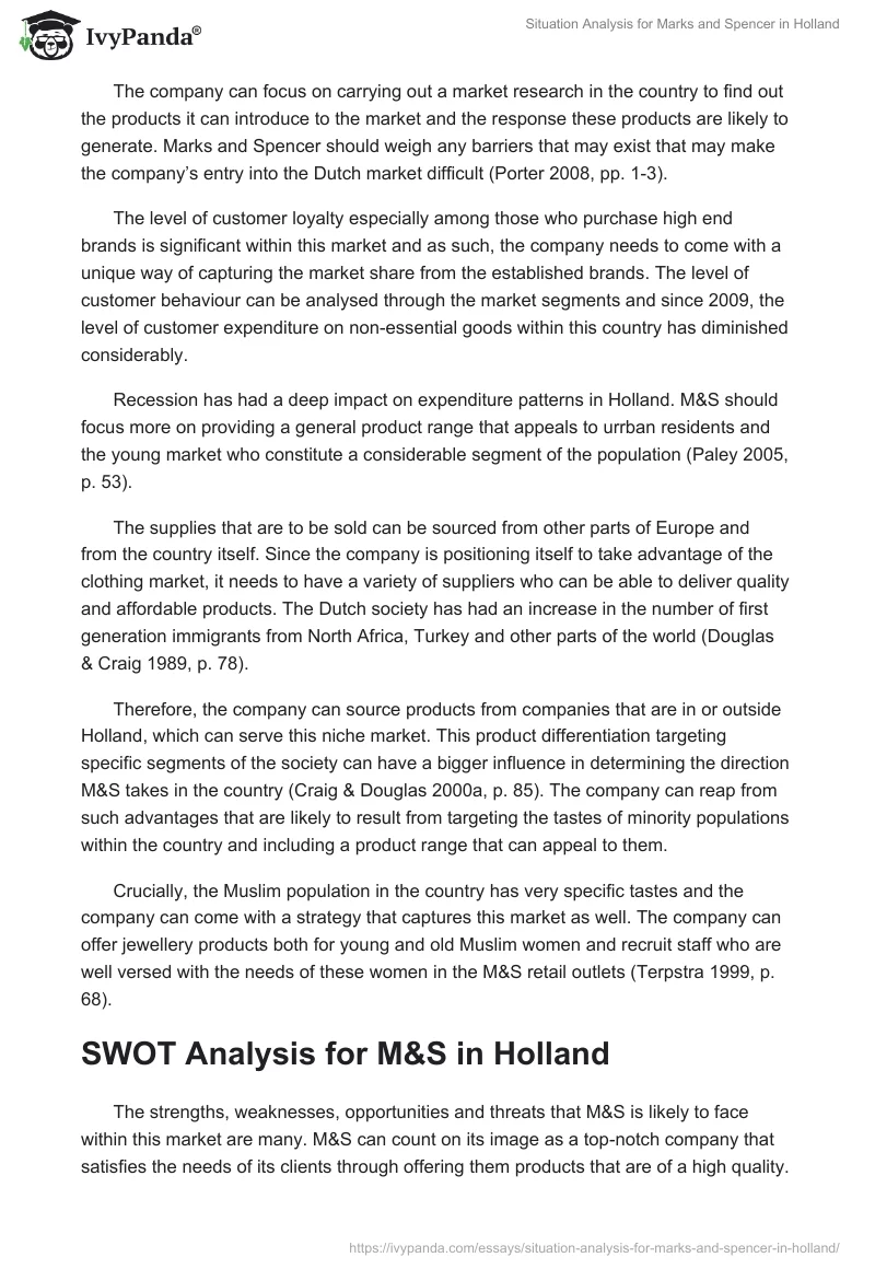 Situation Analysis for Marks and Spencer in Holland. Page 3