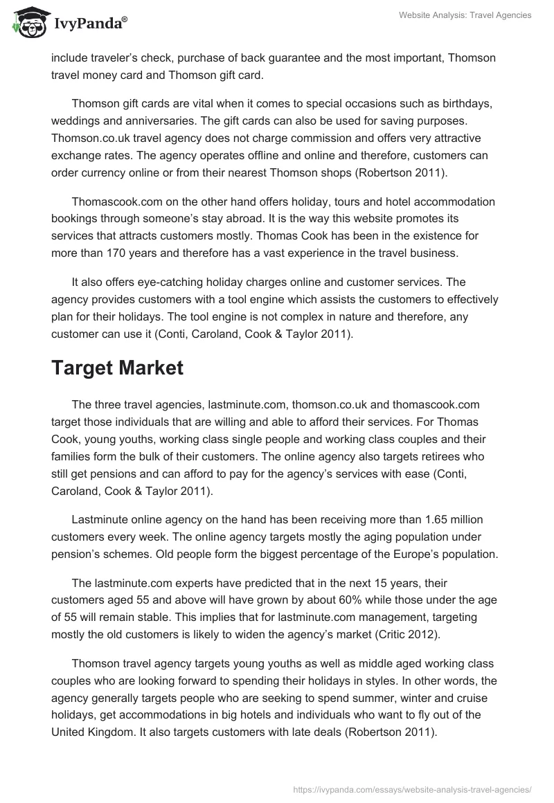Website Analysis: Travel Agencies. Page 2