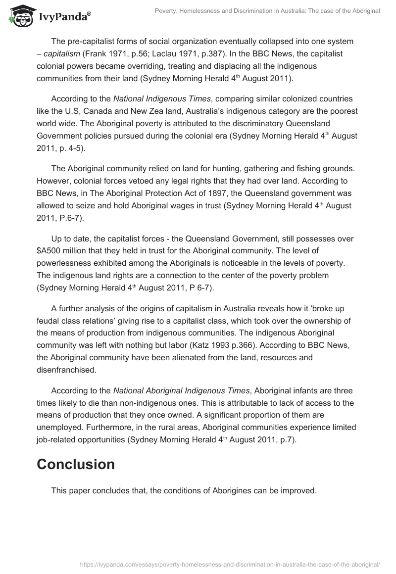 Poverty, Homelessness and Discrimination in Australia: The Case of the Aboriginal. Page 3