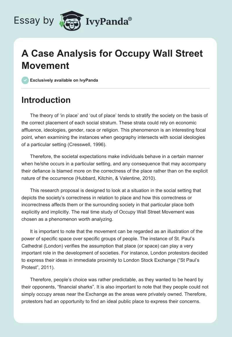 A Case Analysis for Occupy Wall Street Movement. Page 1