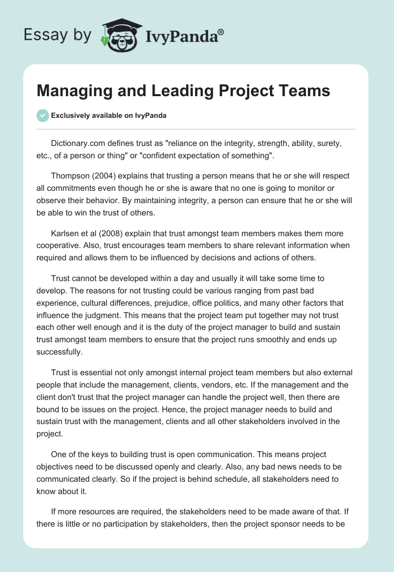 Managing and Leading Project Teams. Page 1
