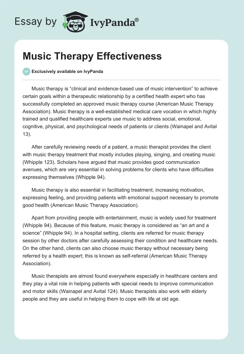 Music Therapy Effectiveness. Page 1