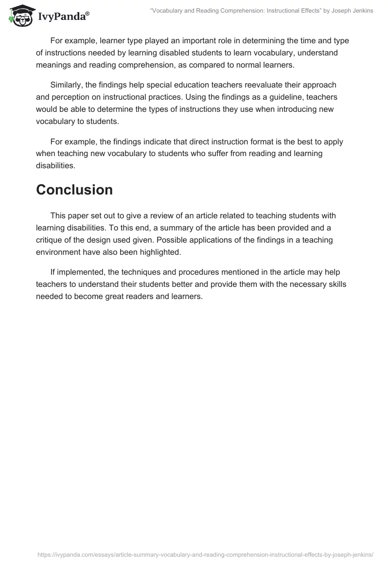 “Vocabulary and Reading Comprehension: Instructional Effects” by Joseph Jenkins. Page 3