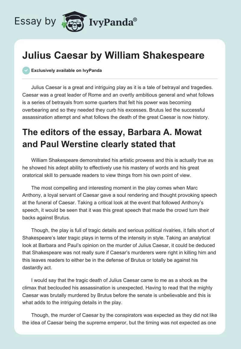 julius caesar by william shakespeare essay