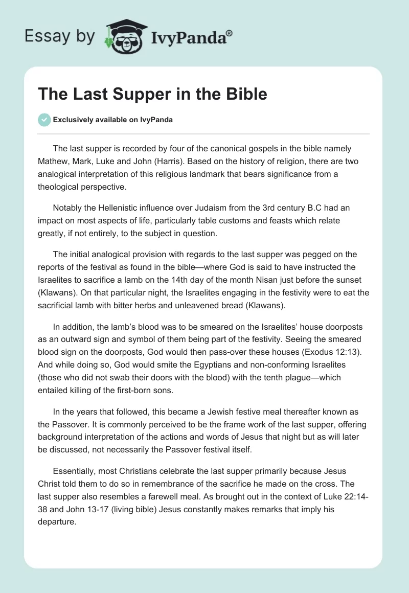 The Last Supper in the Bible. Page 1