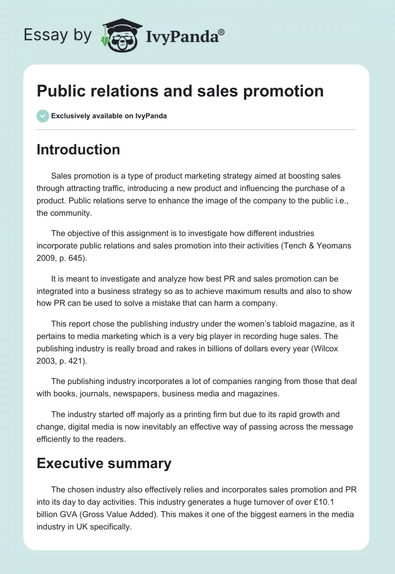 Public relations and sales promotion. Page 1