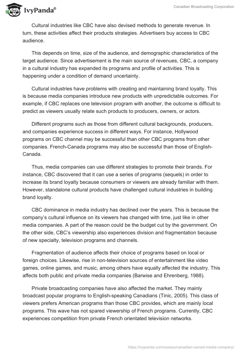 Canadian Broadcasting Corporation and Globalization of Cultural Activity. Page 2