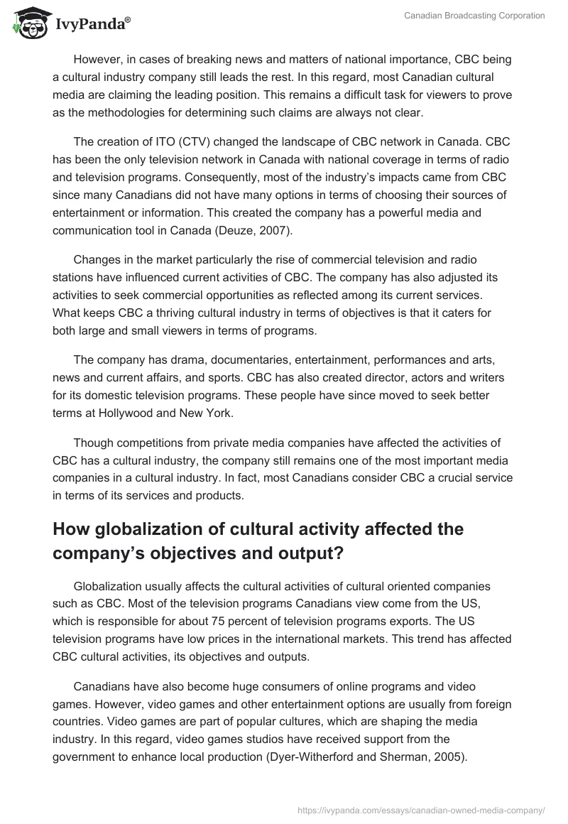 Canadian Broadcasting Corporation and Globalization of Cultural Activity. Page 3