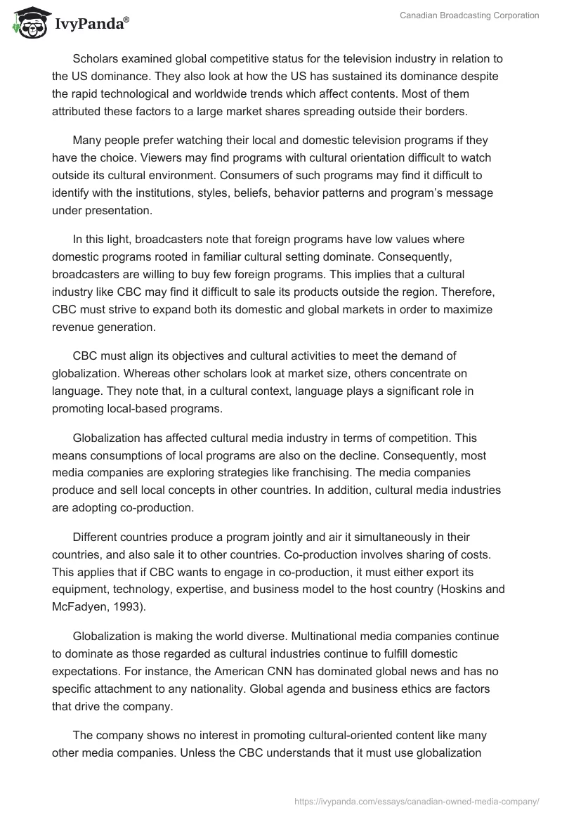 Canadian Broadcasting Corporation and Globalization of Cultural Activity. Page 4