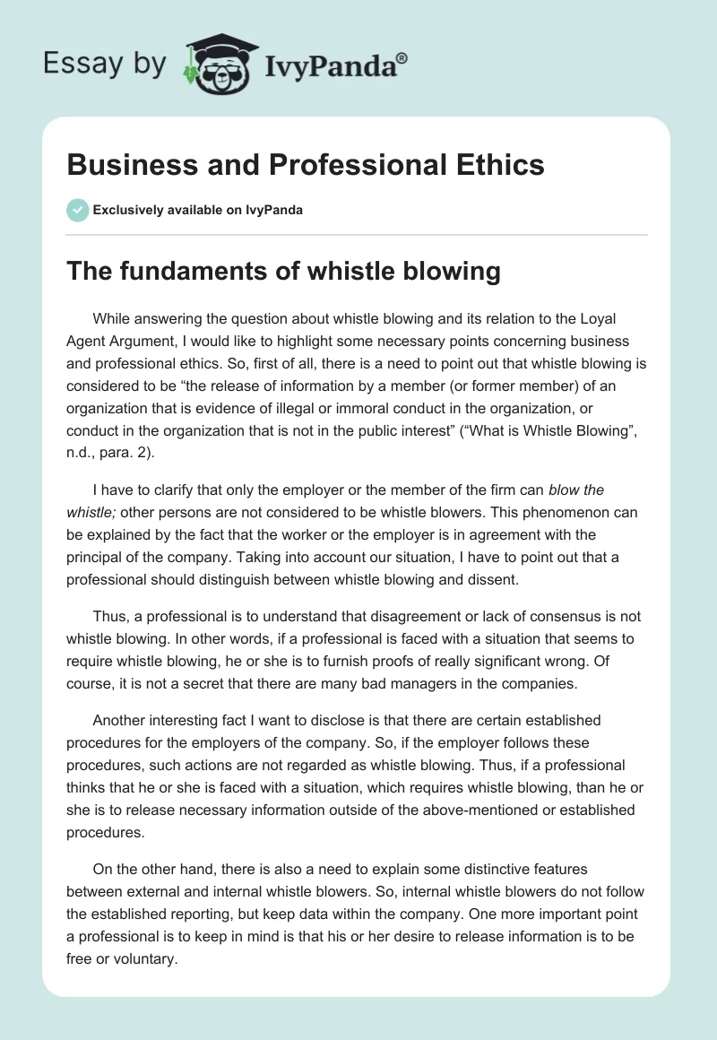 Business and Professional Ethics. Page 1