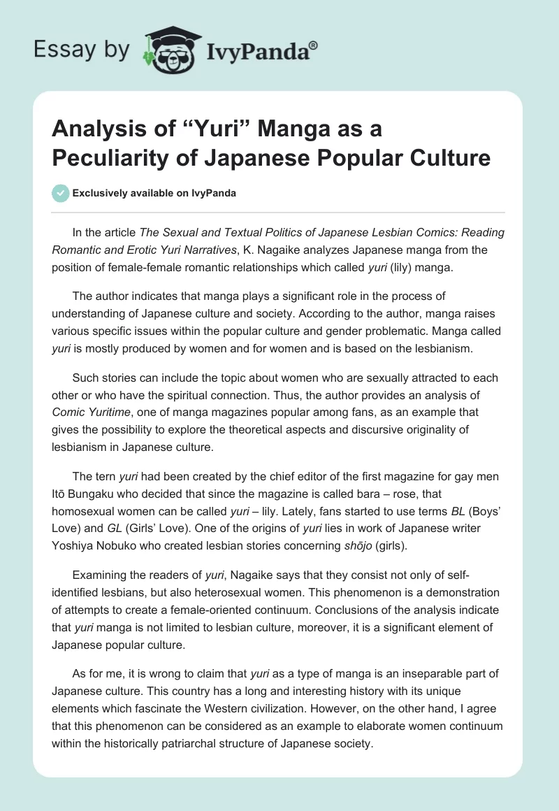 Analysis of “Yuri” Manga as a Peculiarity of Japanese Popular Culture. Page 1