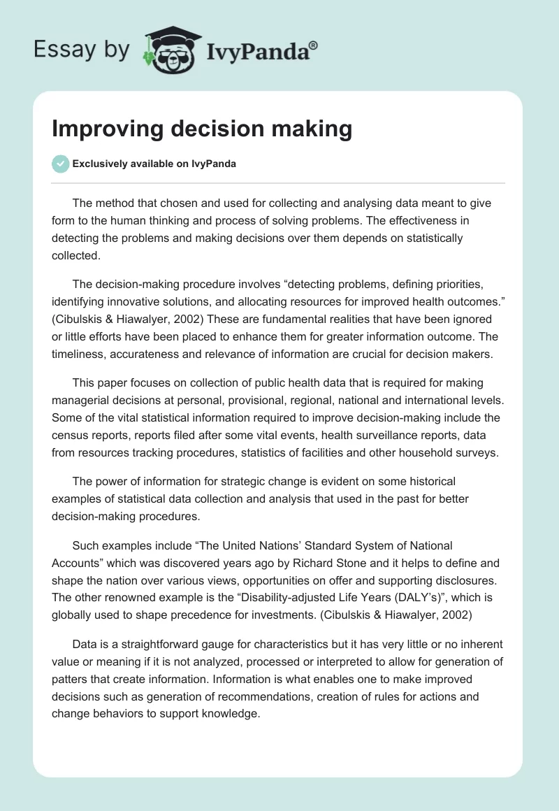 Improving decision making. Page 1