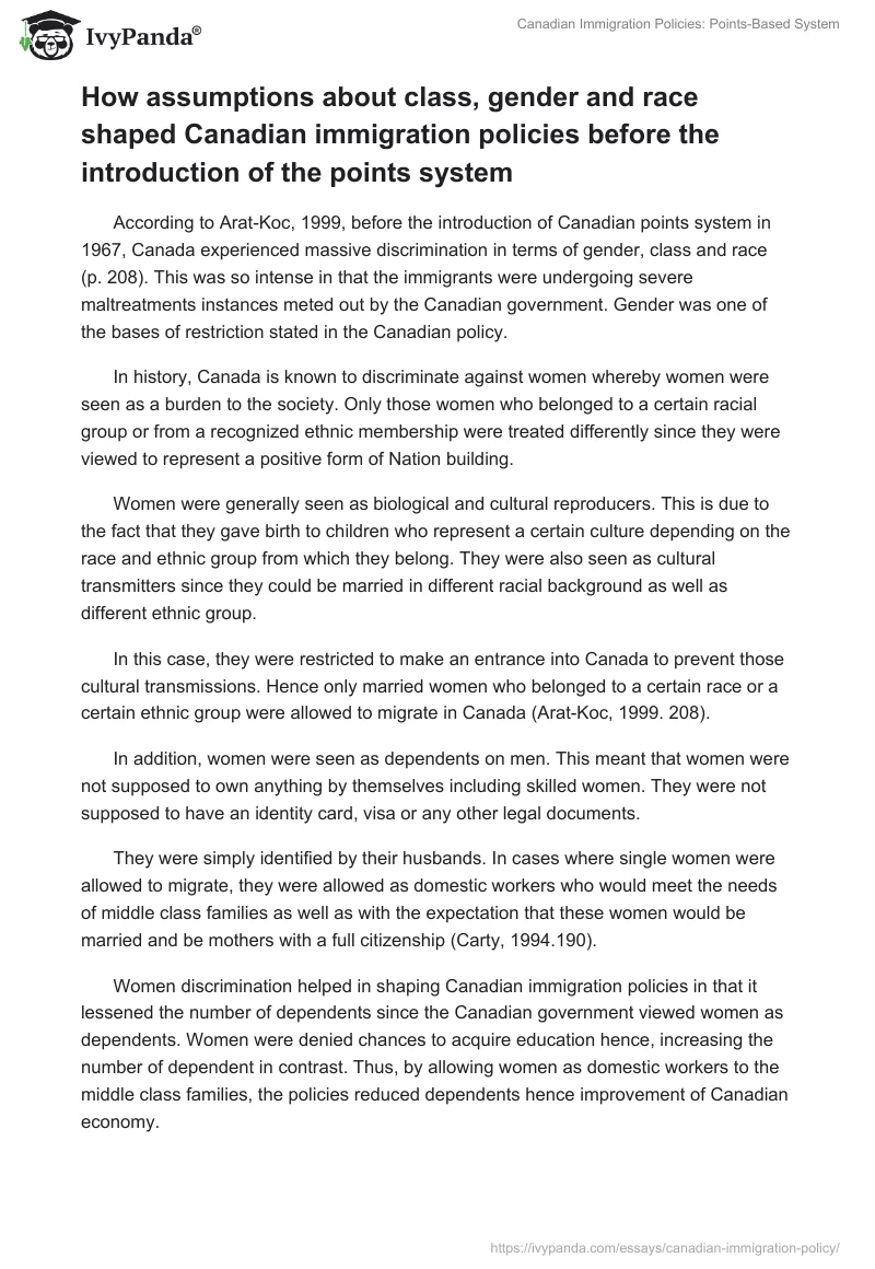 Canadian Immigration Policies: Points-Based System. Page 2