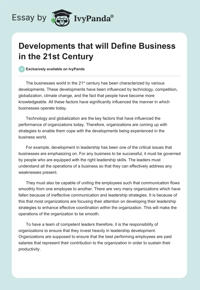 Developments that will Define Business in the 21st Century. Page 1