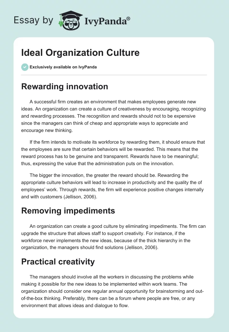 Ideal Organization Culture. Page 1