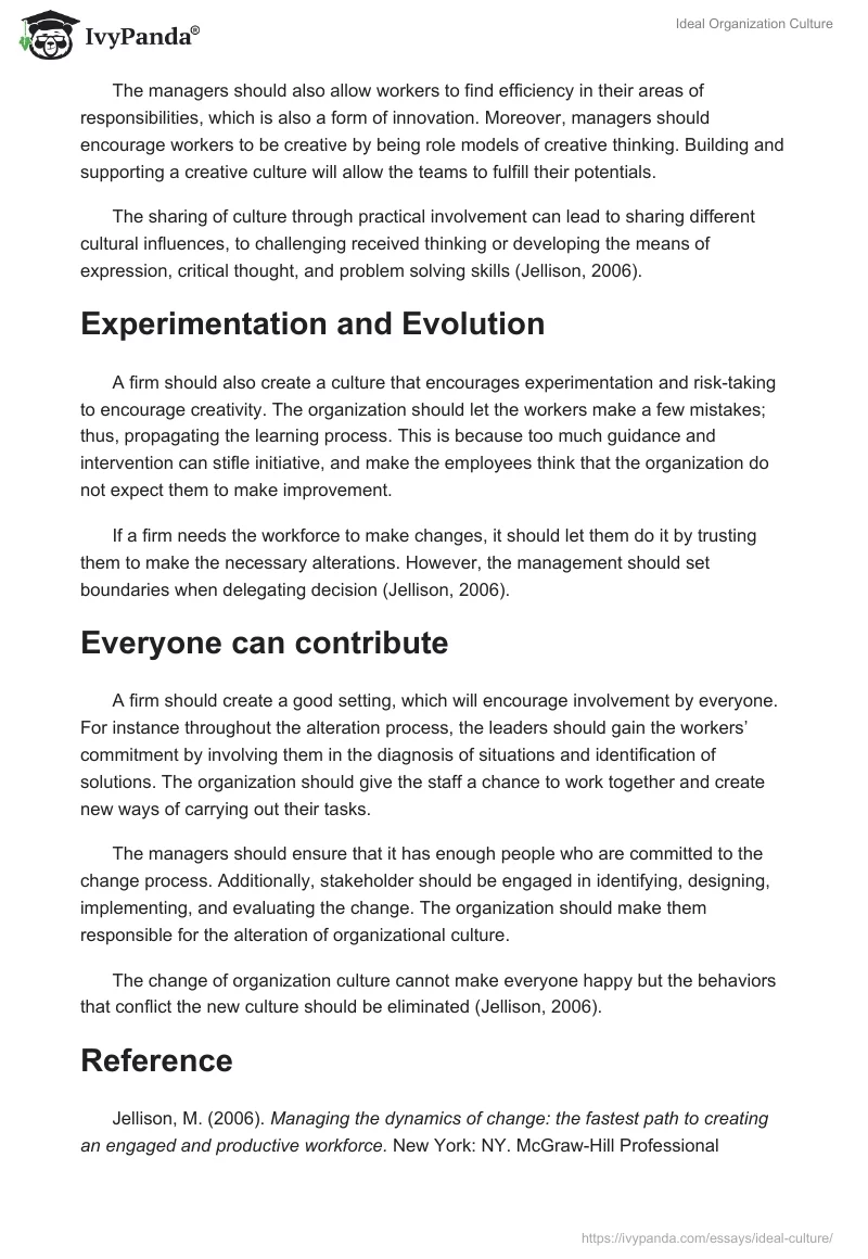 Ideal Organization Culture. Page 2