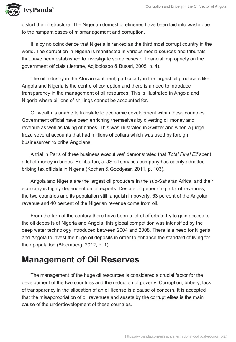 Corruption and Bribery in the Oil Sector of Angola. Page 2